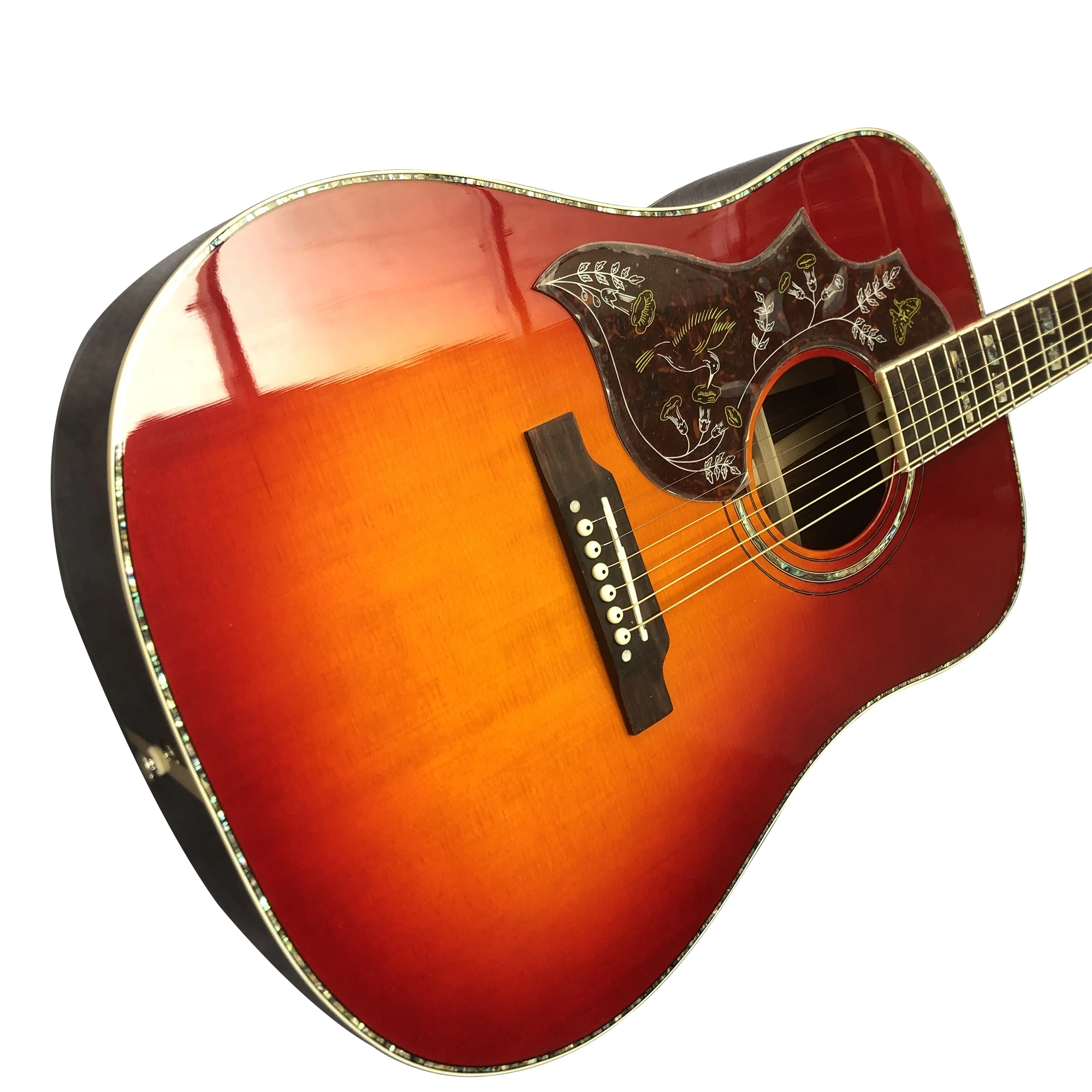 41 Inch Hummingbird Series Back Panel Three Piece D Barrel Sunset Red Acoustic Guitar