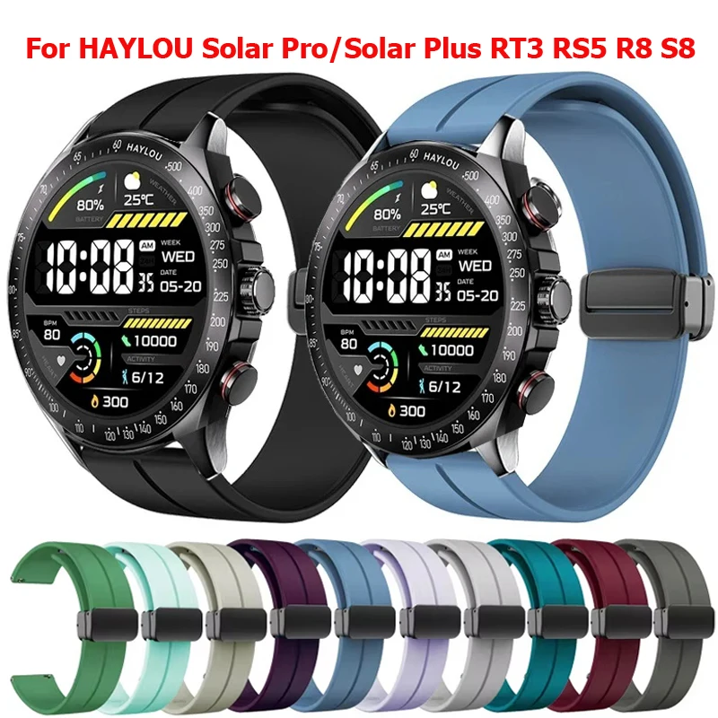 22mm Magnetic Buckle Band For HAYLOU Solar Pro Silicone Strap For HAYLOU Watch 2Pro Solar Plus RT3 RT2 RS5 R8 S8 Bracelet Correa