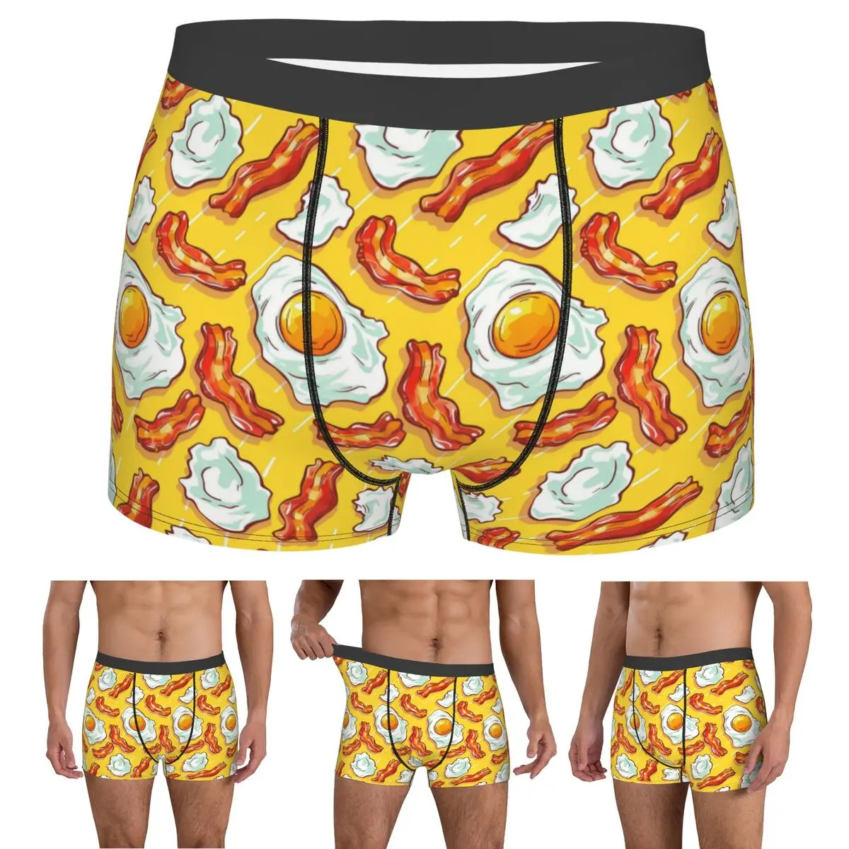 Boxer Underpants Shorts Fried Egg Bacon Gourmet Energy Breakfast Panties Men Breathable Underwear for Homme Man Boyfriend Gifts