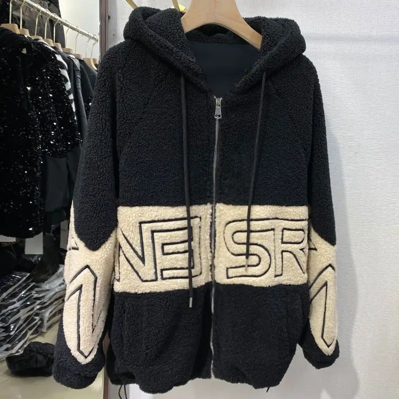 Tamanho extra grande outono inverno novo sle quente cordeiro veludo moletom solto casual algodão jaet para mulheres tamanhos grandes