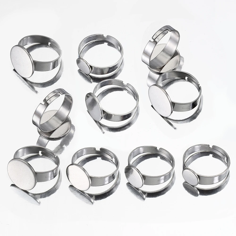 10 sztuk 304 ustawienia pierścienia ze stali nierdzewnej regulowany pierścień Bezel puste okrągłe 8/10/12/14/15mm kaboszony podstawa dla DIY tworzenia biżuterii — zdjęcie 4