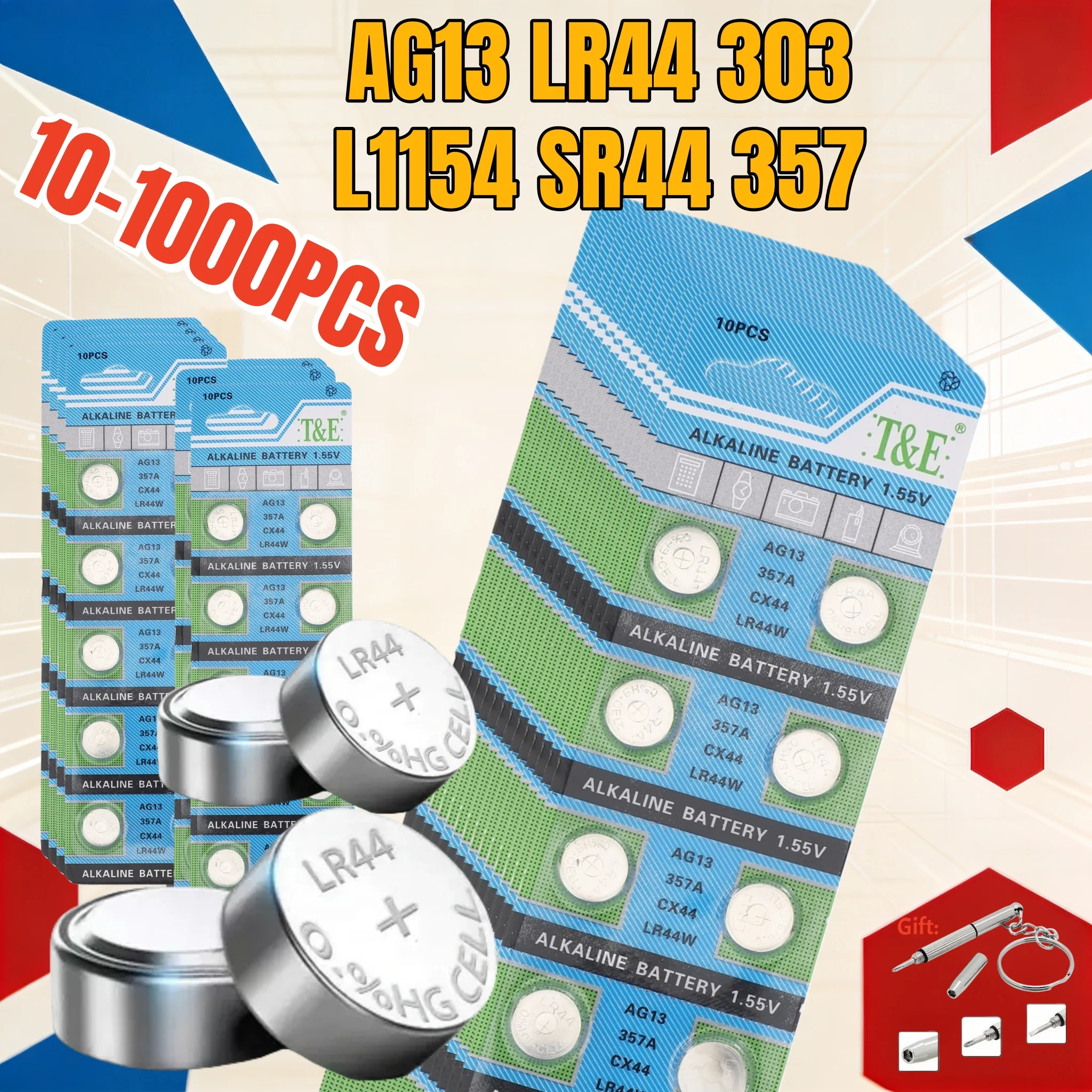 10-100PCS AG13 LR44 303 1.5V Alkaline Button Battery Cell Coin Battery L1154 SR44 357 Button Cell Batteries For Watch Toy 160mAh