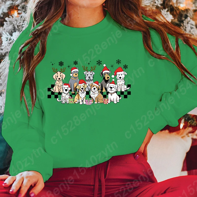 Christmas Light Dog Print Sweatshirt For Women Autumn And Winter Casual Sports Pullover Ladies Round Neck Hoodless Pullover Tops