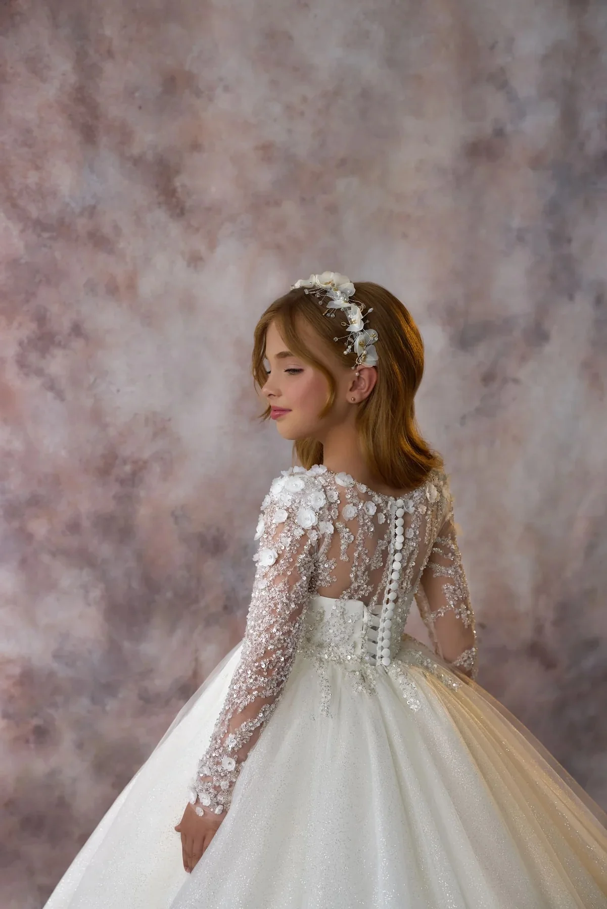 Long Sleeve Flower Girl Dresses For Wedding Beading Tulle Customized Ball Gown Baby First Communion Dresses