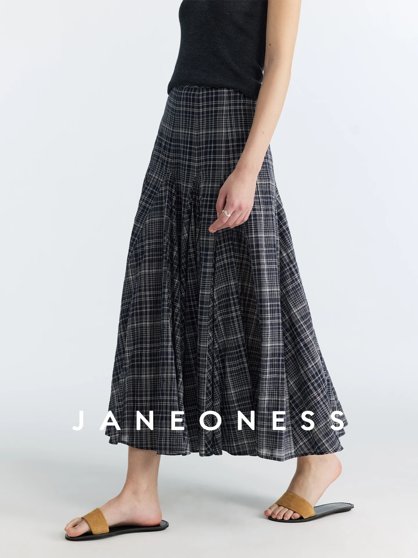 

Юбка JANEON из смешанной ткани в винтажную клетку с широким подолом, средней длины, А-силуэта, плиссированная, расклешенная, для женщин