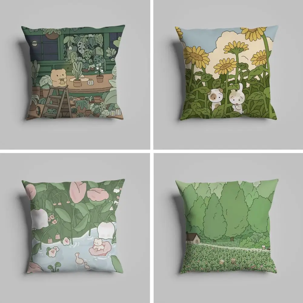 

Green Plant Cute Cat Pillow Case luxurious home office, sofa decorative Multi sized car seat cushions, pillowcases