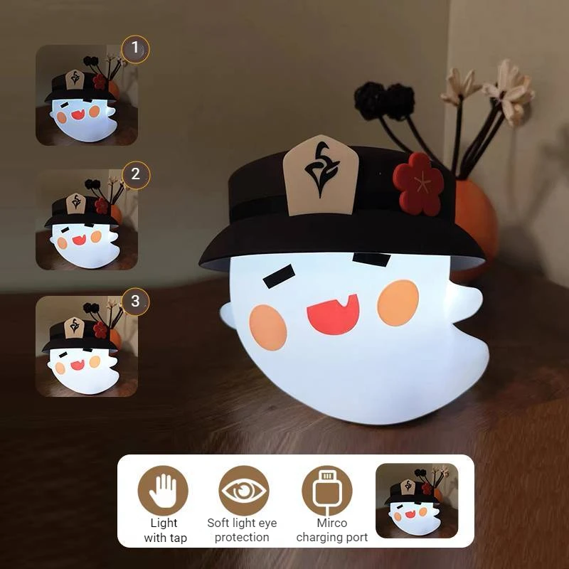 Anime Animation Figure Lamp Genshin Impact Hutao Ghost Silicone Desktop Cartoon LED Lamp Hutao Cosplay Ghost Silicone NightLight