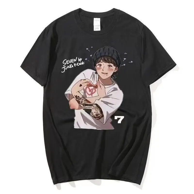 Kpop Jungkook Cartoon T-shirt Seven Cute Unisex Tshirt Cotton Tee