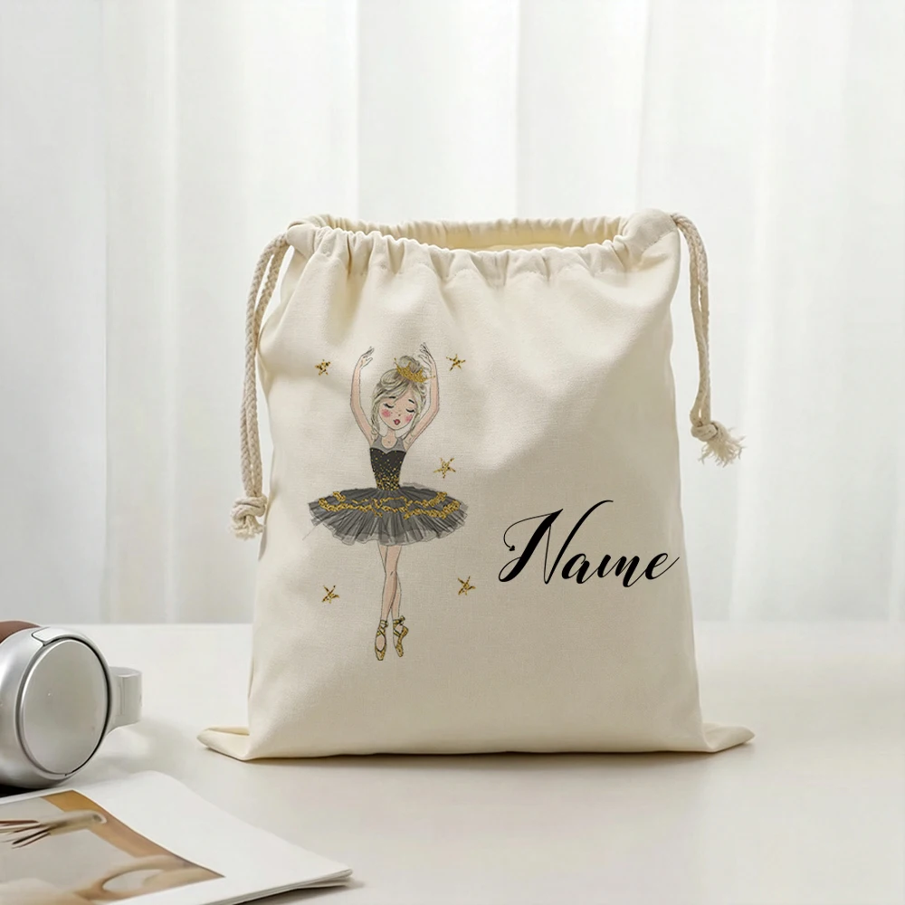 Personalized Ballet Drawstring Bags Custom Logos Ballerinas Cute Girl Dancing Storage Gifts Travel Makeup Pouches for Girls Kids