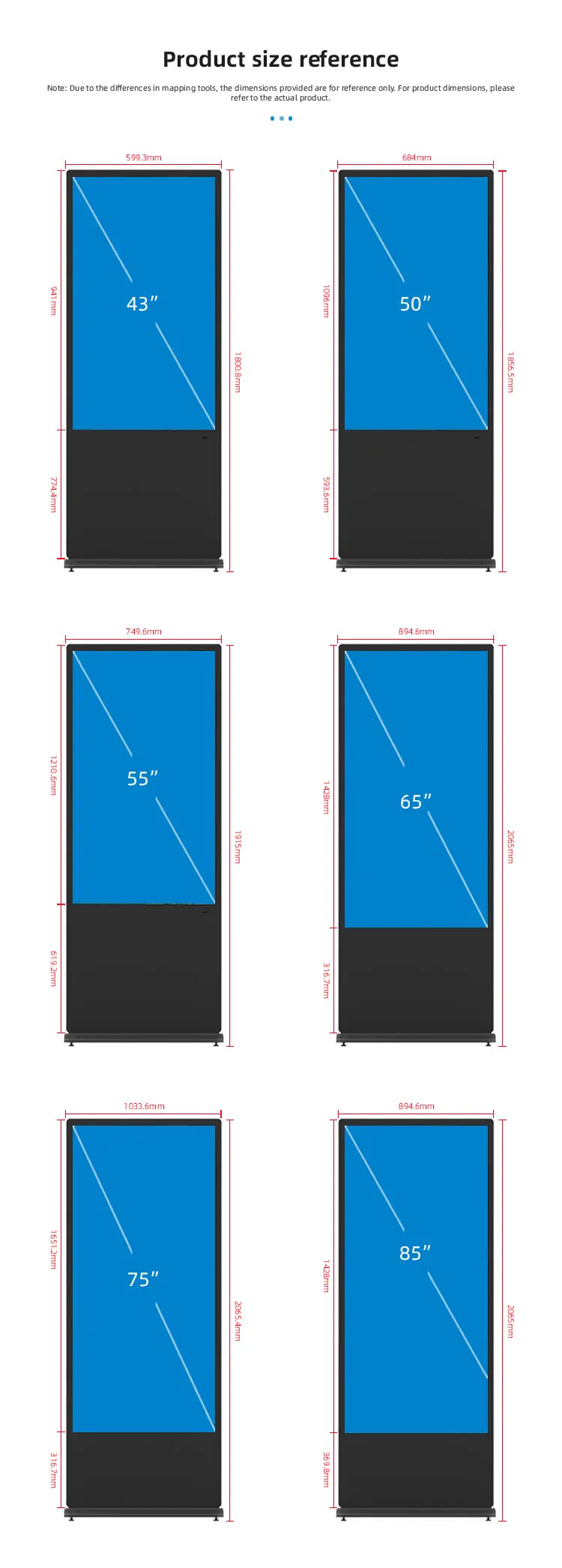 43 50 55 ''أرضية داخلية كشك عرض المعلومات الوسائط الإعلان لاعب عمودي Lcd لافتات رقمية مركز تسوق