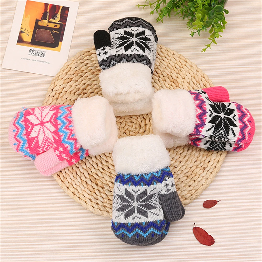 Qiu dong season children warm gloves new hair thickening fawn package to knitting wool gloves wholesale outdoor HX-069