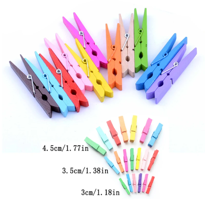 3-4.5cm Colored Clothespins 50pcs Natural Pins Strong Grip Multi-purpose Colored Clothes Pins for Crafts Hanging Clothes Laundry