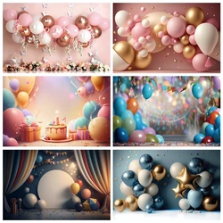 Newborn Baby Birthday Backdrop for Photography Colorfull Balloon Flower Arched Door Birthday Cake Table Party Photo Background