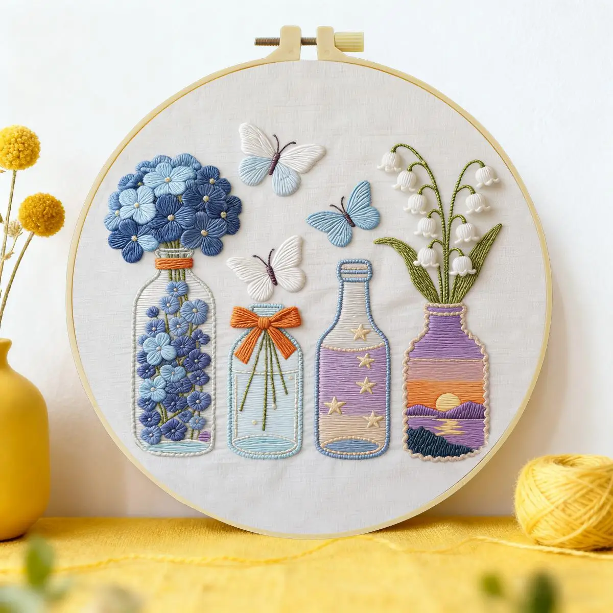1 Stück 20X20CM/15X15CM 7,87/6,3 Zoll Blumenflaschen-Stickerei-Starter-Kit DIY-Kit DIY-Stickerei-Set Handarbeiten Malerei – Detail 2