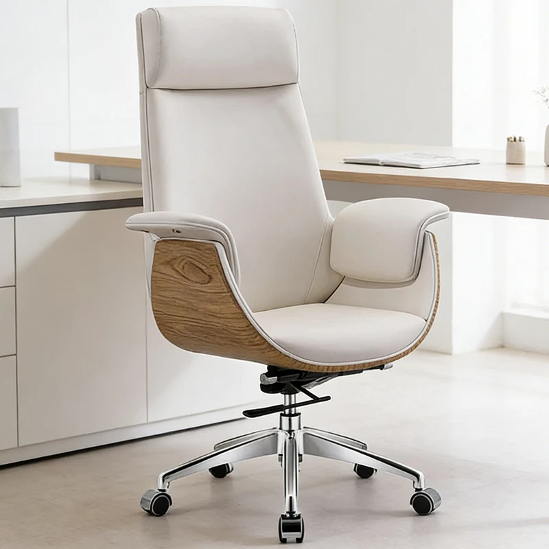 

#Executive high-back office chair PU leather office chair with oak trim, adjustable height and tilt, suitable for offices