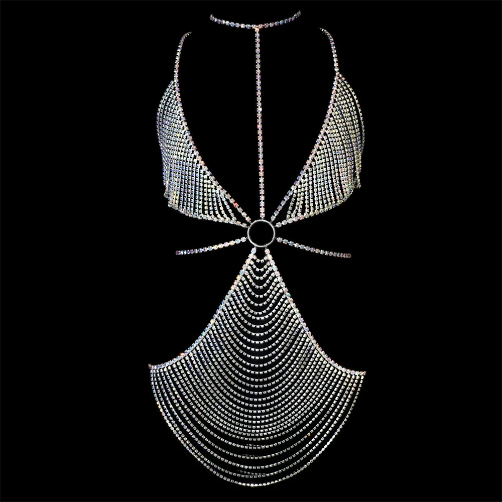 

Sexy Luxury Mesh Diamond Tassel Rhinestone Bra Chain Exquisite Luxury Banquet Party Crystal Chest Chain Jewelry Body Jewelry