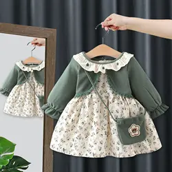 Girls Dresses Spring Autumn 2025 Children Princess Long Sleeve Dress For Baby Party Clothes Kids Cute Bag Dress Outfits 1 2 3 4Y