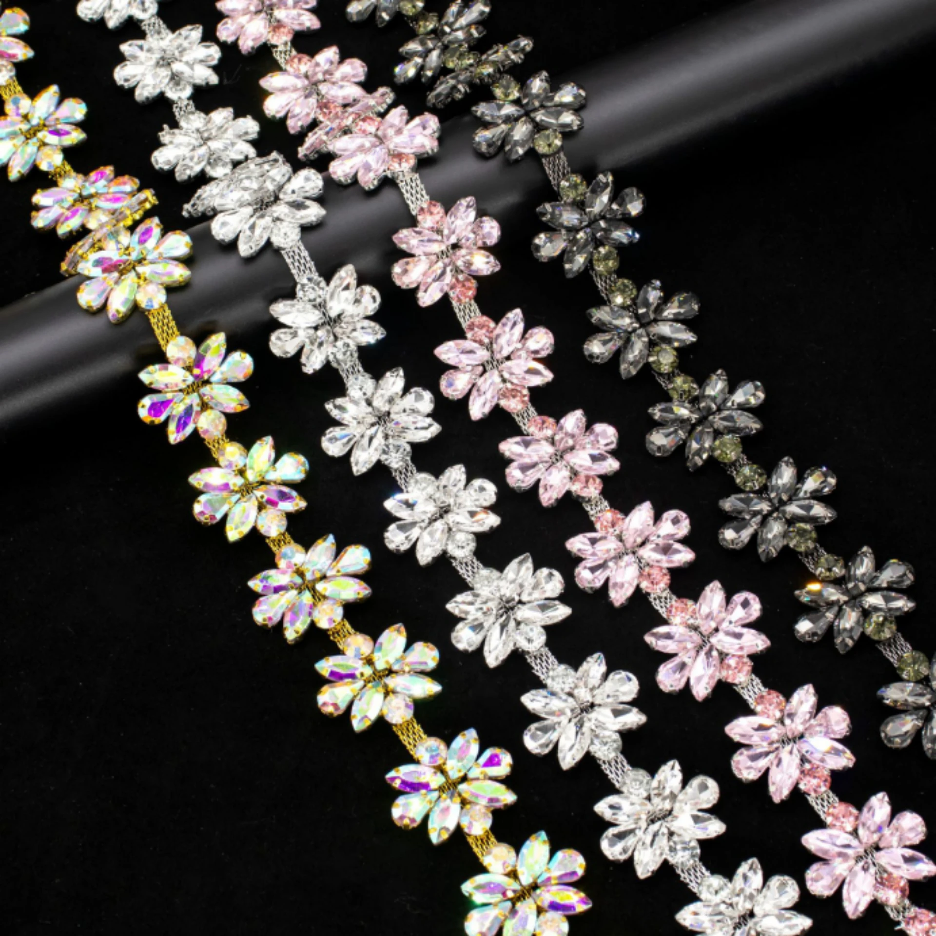 

Multicolor Marquise & Teardrop Rhinestone Chain for DIY Hand-Sewn Apparel Embellishments, Glass Crystal Jewelry Accessories