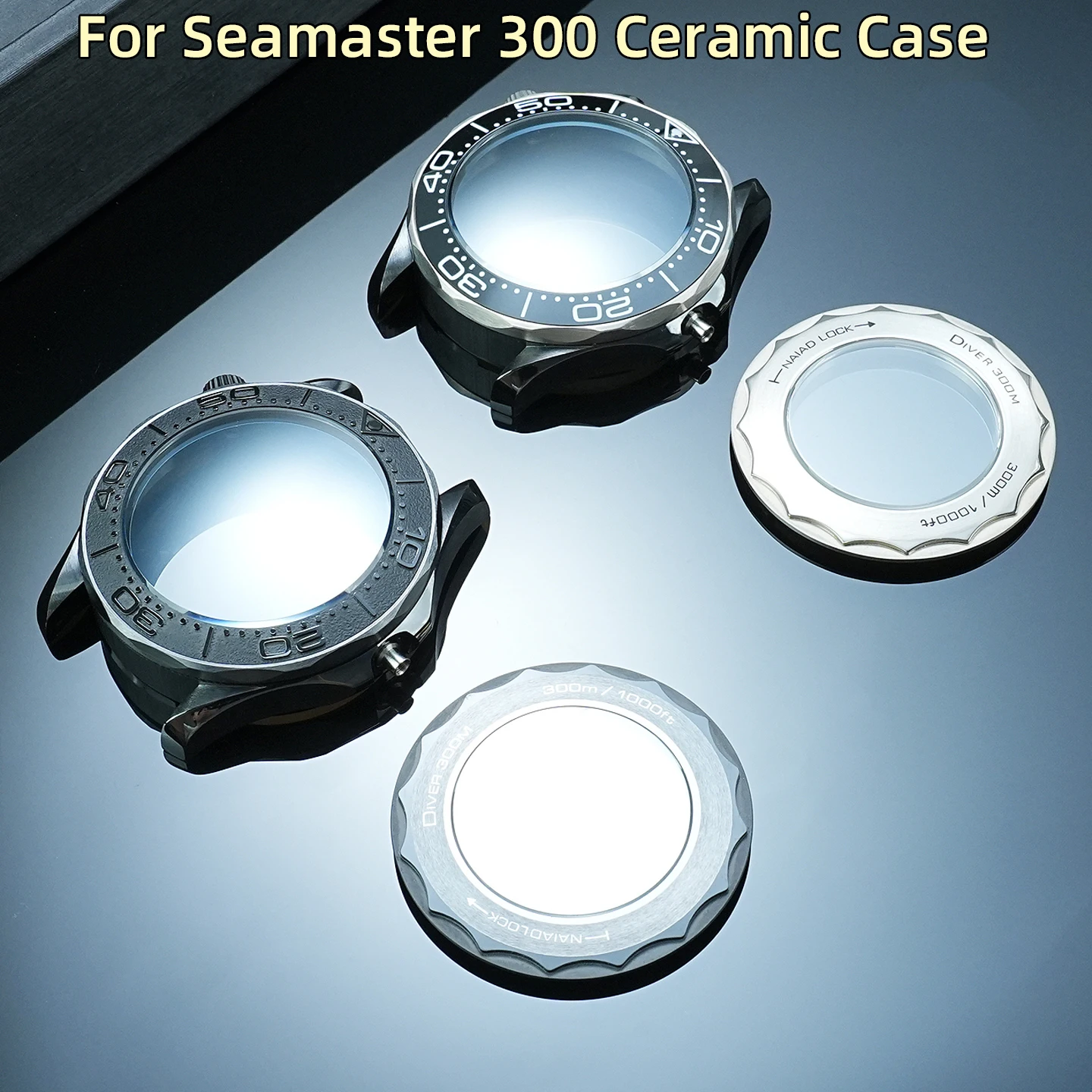 

2824 Movement Accessories for Omega Seamaster 300 Series 43mm Ceramic Watch Case 304L Bottom Cover Sapphire Glass Mirror Set