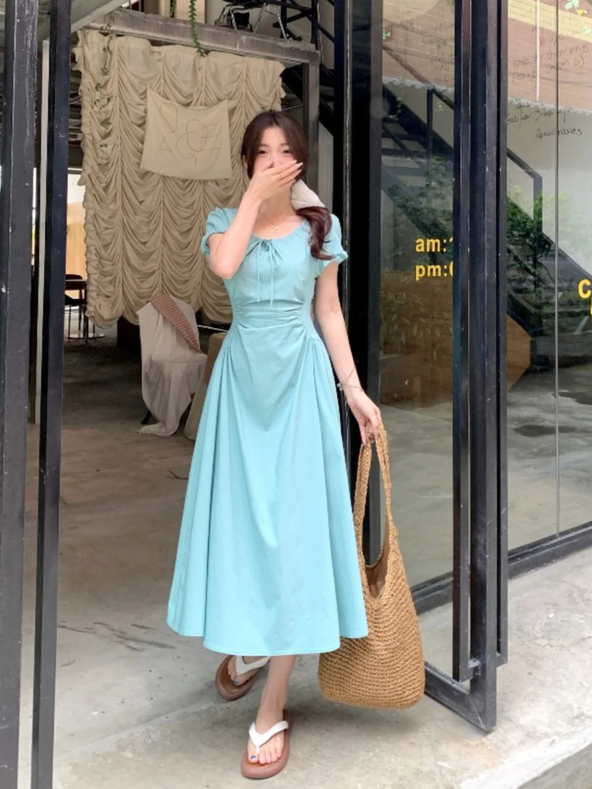 

Женское платье больших размеров Pure Desire с коротким рукавом, плиссированное, А-силуэт, с завышенной талией, длинное, в корейском стиле, для повседневной носки