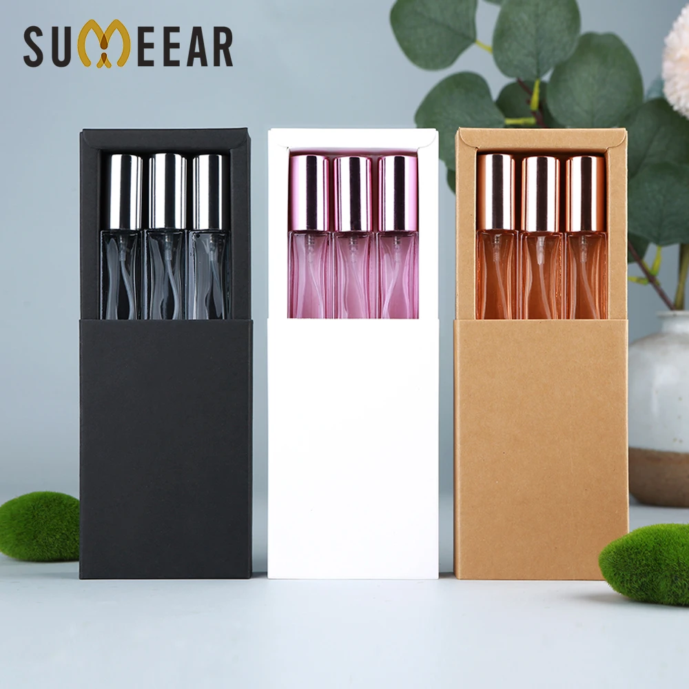 1박스에 3개 10ml 향수병 컬러풀 두꺼운 유리 향수병 향수 분무기 정교한 포장 상자 선물