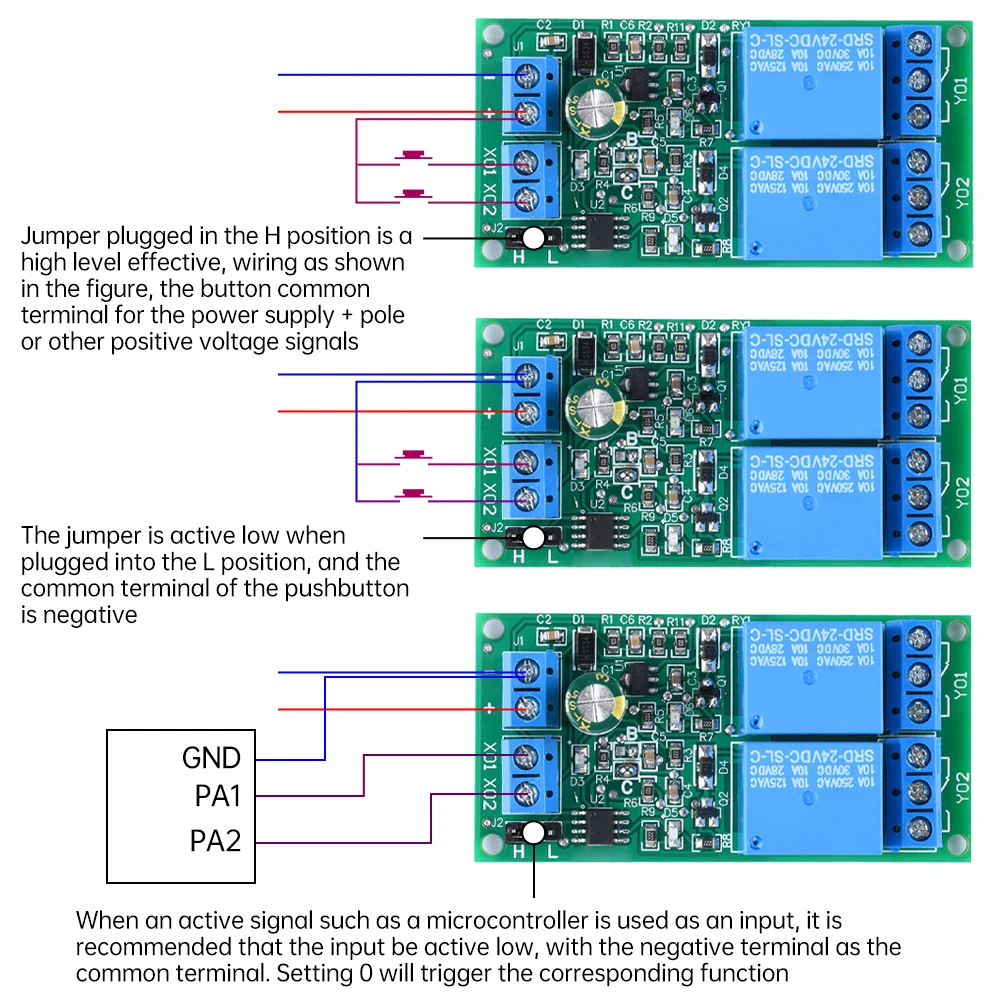 DC5V12V24V 10A 2-Way Self-Locking Interlock Relay Module Switch Controller Power Connection Reverse Protection Interlock Mode