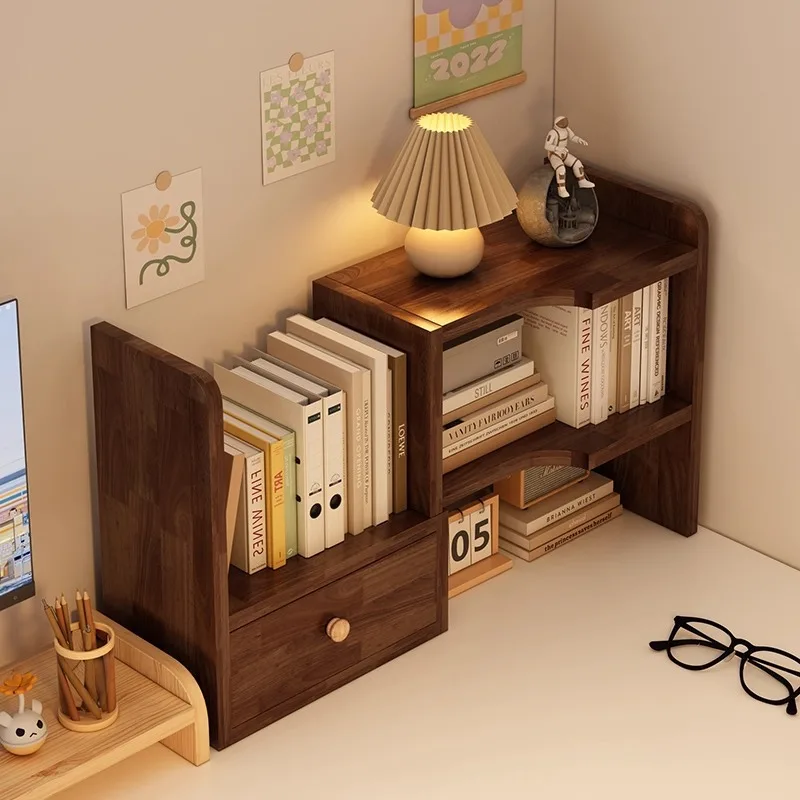 

Solid wood core desktop bookshelf shelf desk storage rack office table transformation artifact layered telescopic bookcase