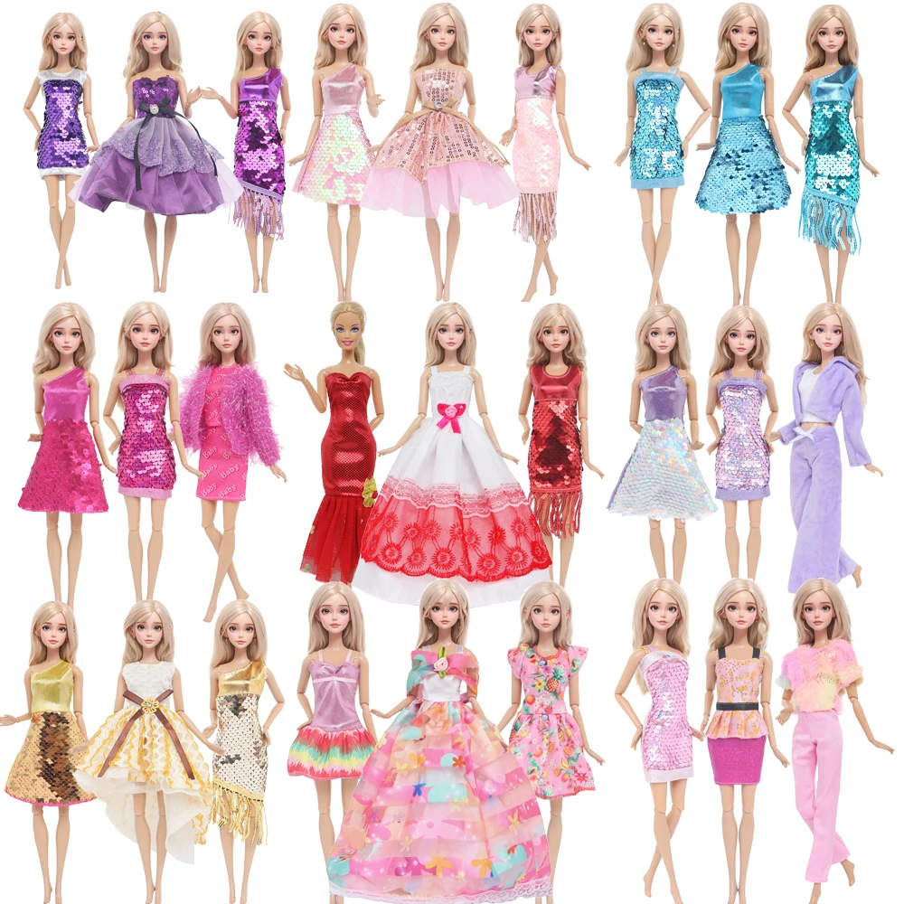 3 Pcs/Set Fashion Doll Clothes Shiny Sequin Dress Color Series Skirt Mini Gown Clothes Kids Toy Accessories Gift
