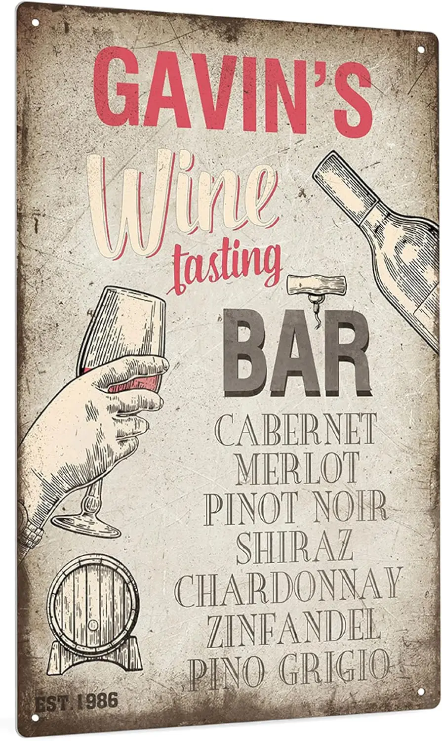 1pcsPutuo Decor 1pc Custom Metal Tin Sign, Your Text Wine Tasting Bar Caber Net Pinot Noir Shiraz Chardonnay Zinfandel Pino Grig