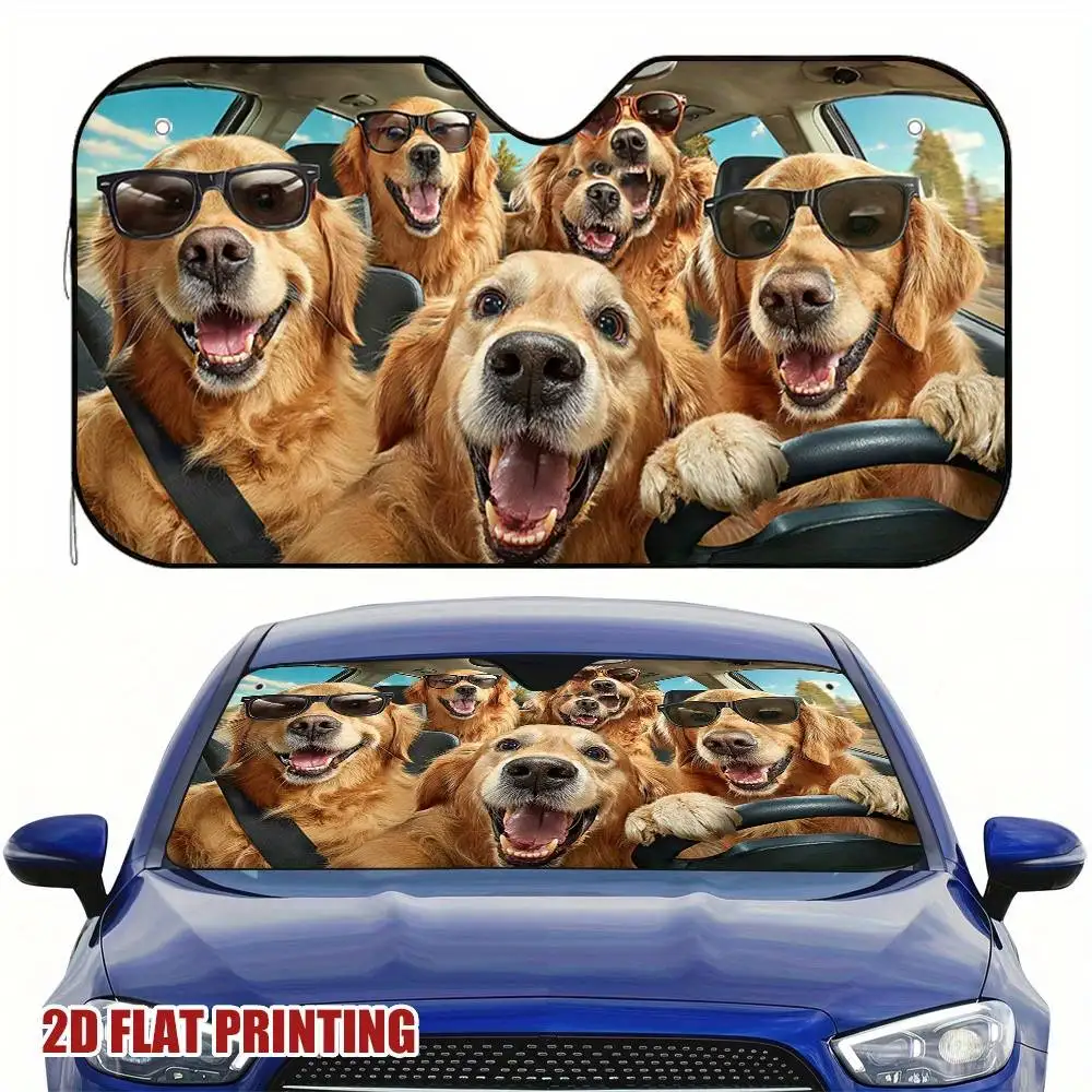 Golden Retriever Print Car Windshield Sunshade Universal Foldable Sun Visor Family Car Road Trip Essential