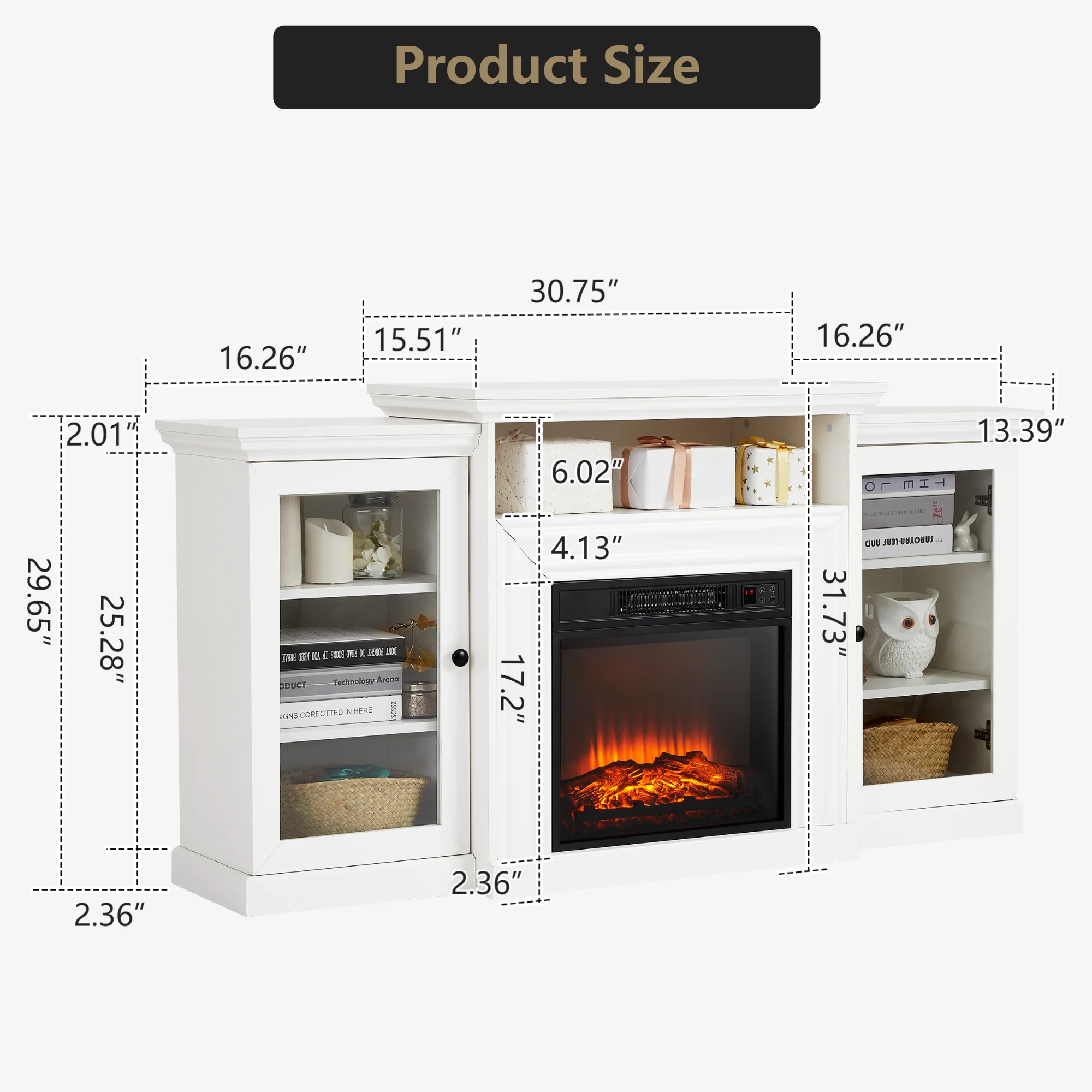 60 Inch Electric Fireplace with Mantel, Built-In Shelves Electric Fireplace Heater, Remote Control, Adjustable Flame Brightness, 0.5-6H Timer, Realistic Faux Log Effect, Indoor Decor Space Heater for Living Room Home