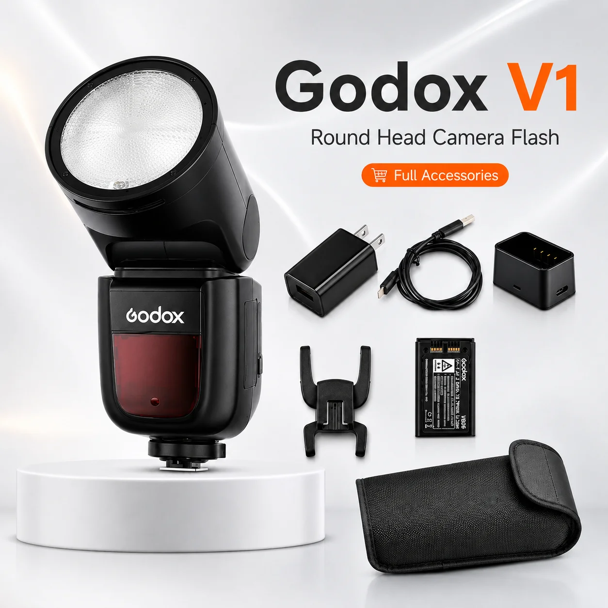 Godox V1 Camera Flash Round Head TTL HSS Speedlite With Rechargeable Battery For Canon Nikon Sony Fuji Olympus Panasonic Cameras