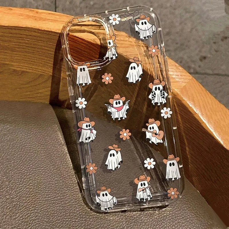 Halloween Pumpkin Ghost Transparent Phone Case For iPhone 11 12 13 14 15 16 Pro Max XS X XR 7 8 Plus SE 3 2022 Soft Airbag Cover