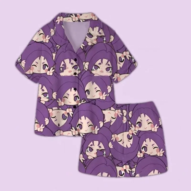 الأزرق السجن ألف قطع ليوبارد الحصان منامة المرأة الصيف قصيرة الأكمام السراويل أنيمي ماكوتو شيرو القطن الخالص