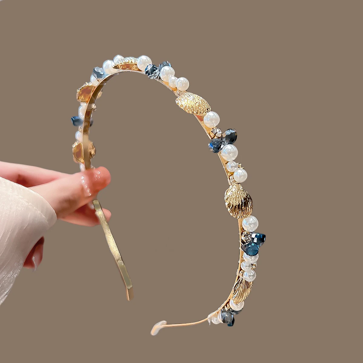 AWAYTR Alloy Pearl Shell Star Headband Hair Bzel Band for Women Headwear Chic Rhinestone Crystal Hairband Hair Hoop Accessories