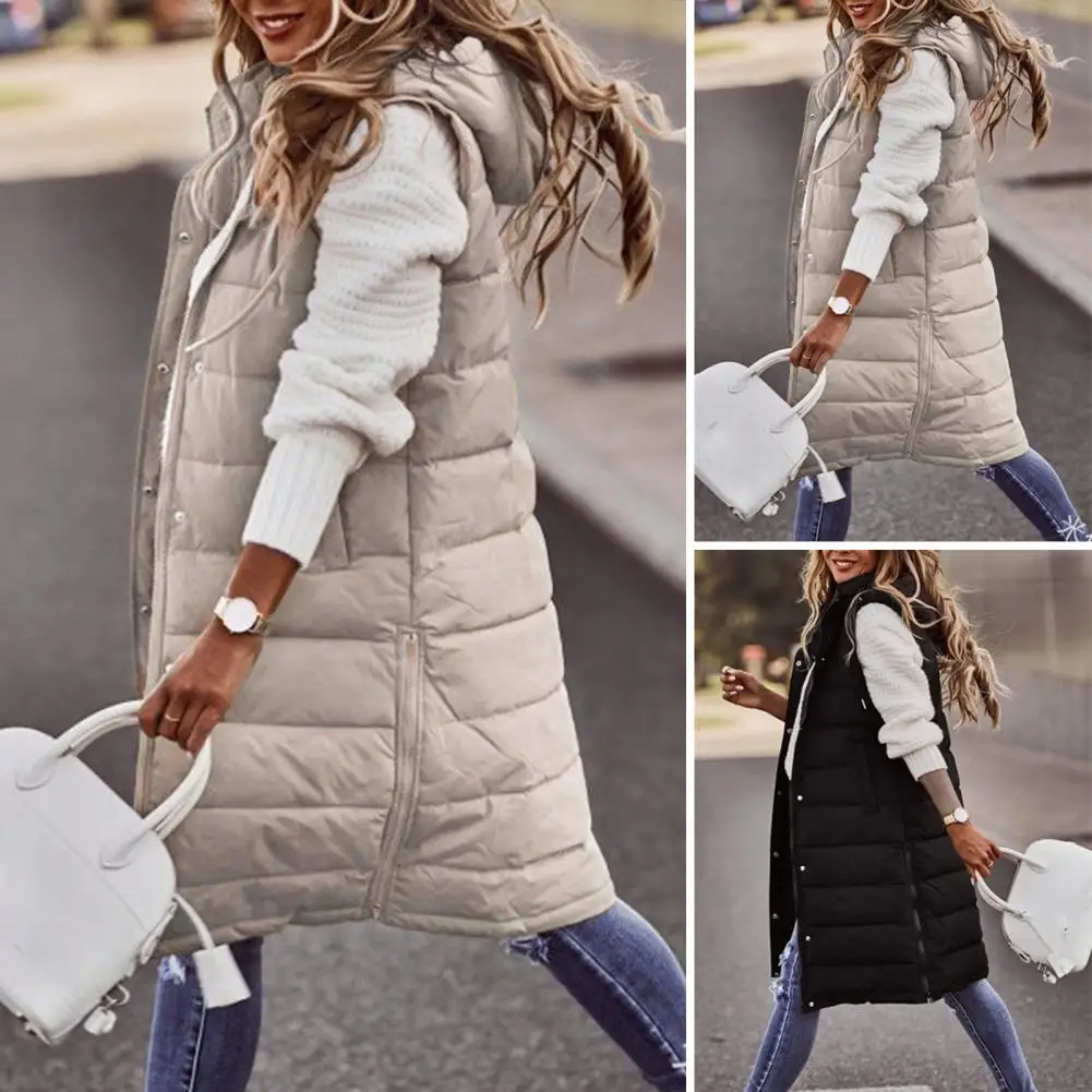 2023 Winter Vest Women's Down Cotton Jacket Women's Warm Sleeveless Casual Hooded Vest Zipper Vest Jacket