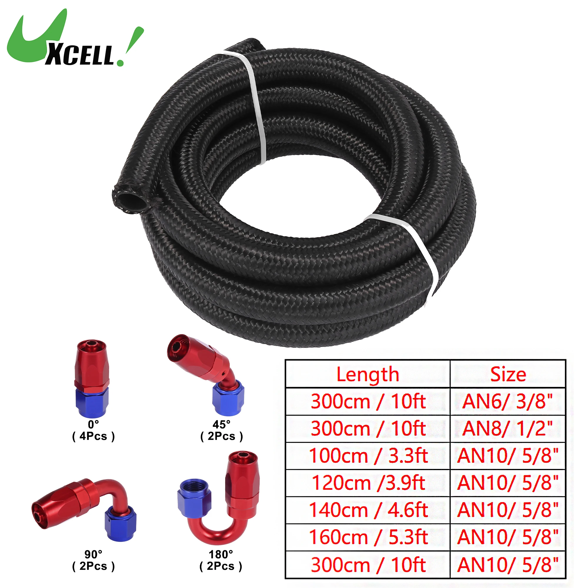 

UXCELL 100cm 120cm 140cm 160cm 300cm Car Nylon Braided Fuel Line Kit with AN6/AN8/AN10 Swivel End Fitting for CPE Oil Gas Hose