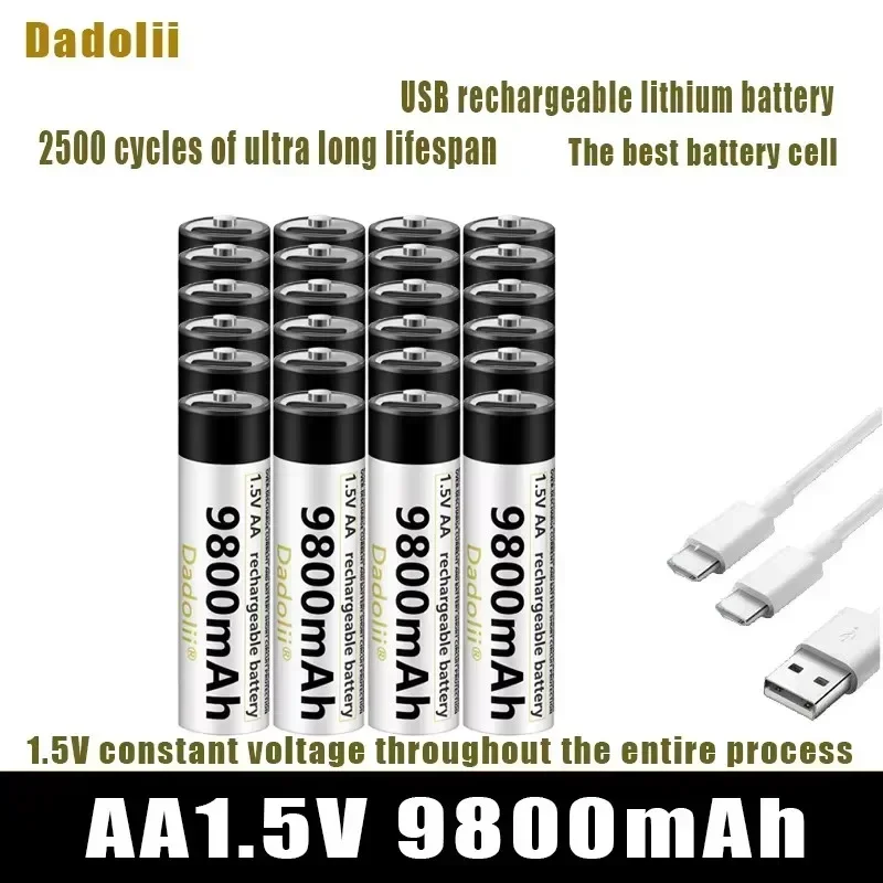 USB/High Capacity 1.5V AA 9800 mWh Rechargeable Li-ion Battery - Remote Control, Mouse, Fan, Toy - Cable Included