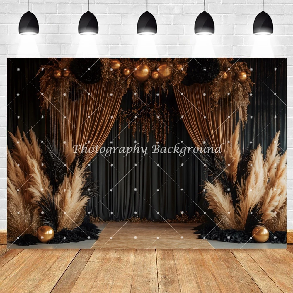 Black Boho Style Backdrop Black Curtains Europe Palace Wedding Portrait Birthday Party Decorations Photography Background