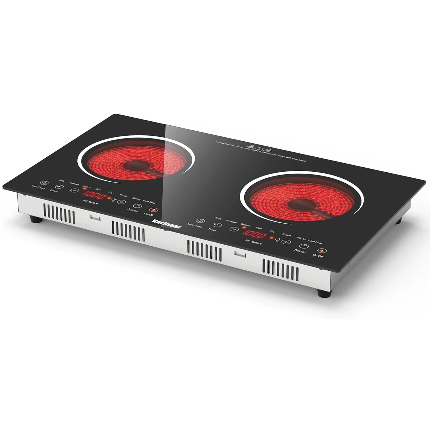 Karinear 2 Burners Electric Cooktop 24 Inch, 110v~120v Countertop and Built-in Elecric Stove Top, Portable with Outlet Plug