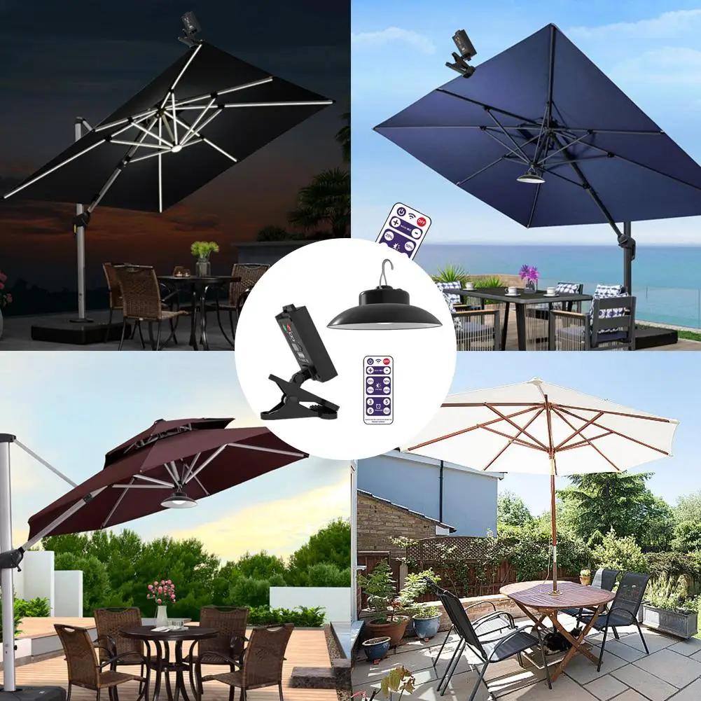 Solar Umbrella Lamp, luz poderosa, carregamento USB, ajuste de brilho, ferramentas à prova d'água para pátio, jardim, camping, festa, F7g7