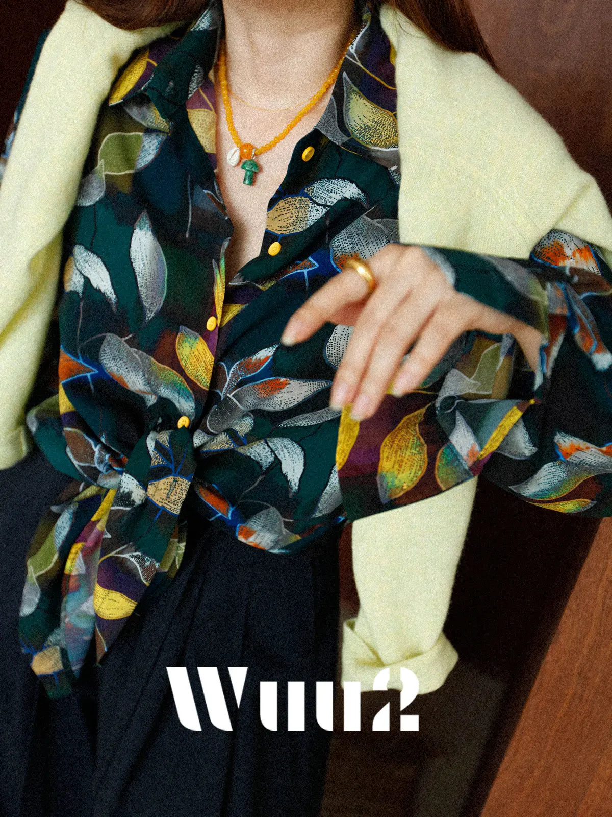 

Женская блузка Wuu2 Forest Island Secret Vintage Art Le Print свободного кроя с длинным рукавом, дизайнерская новинка, весна 2026