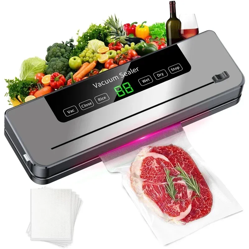 Máquina automática do aferidor do vácuo do alimento, Selador seco e molhado, Preservação do alimento da cozinha com 10 sacos, 5 modos, 220V