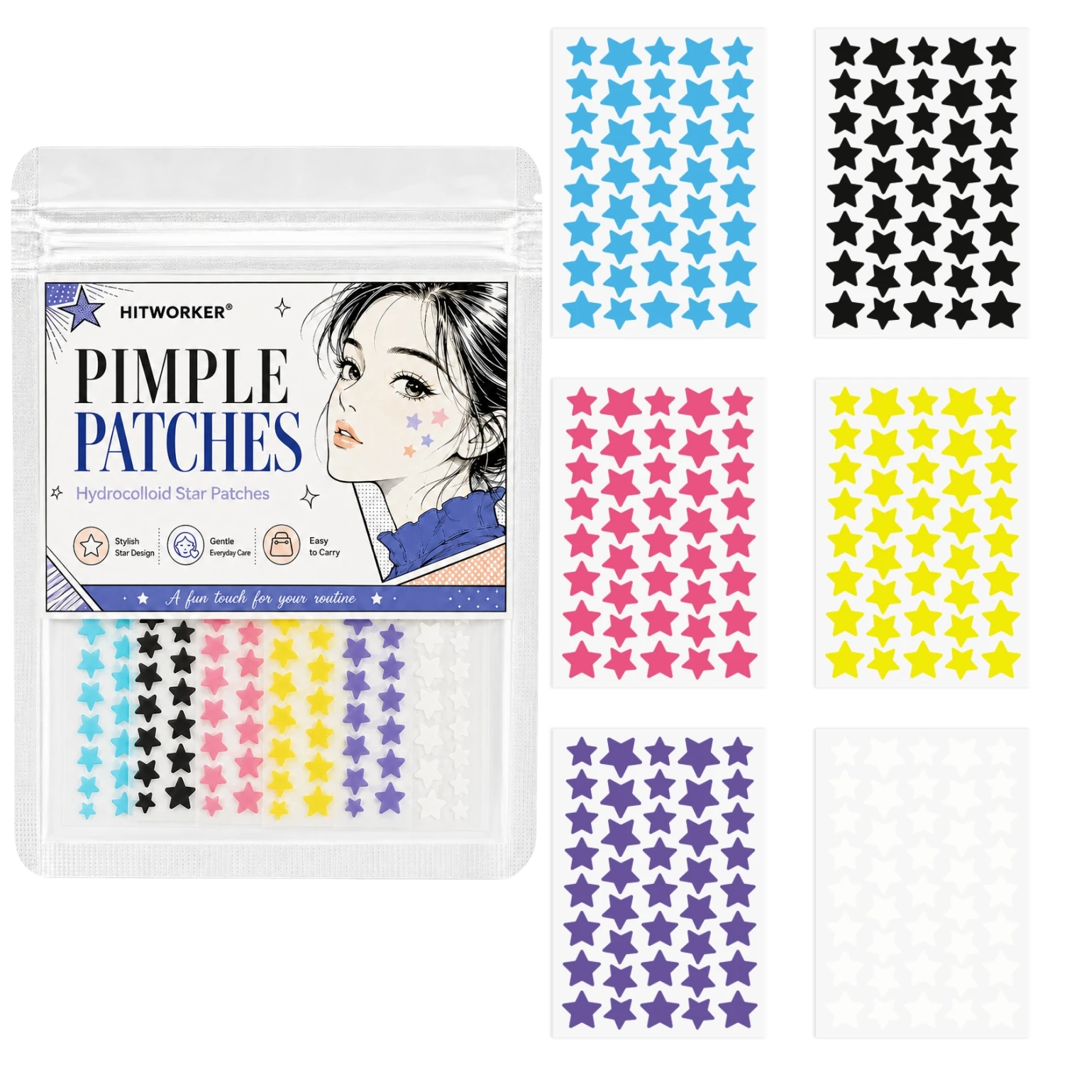 240PCS Hydrocolloid Star Pimple Patches, 6 Color Cute Face Stickers, Lightweight Comfortable Daily Wear Skin Care Patches