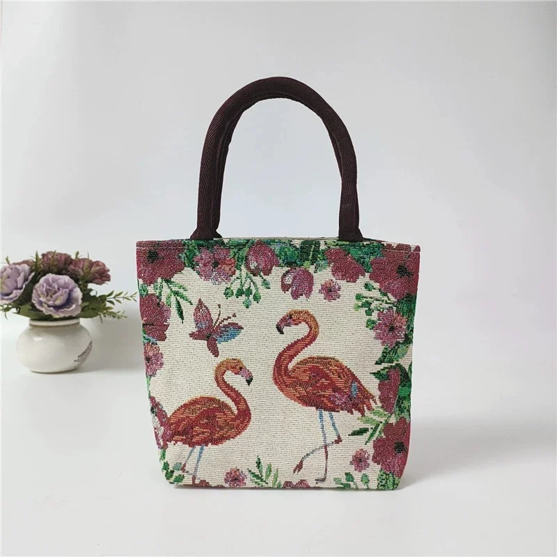 1pc Women Embroidered Tote Bag Retro Owl Elephant Printed Handbags Ladies Large Capacity Reusable Shopping Bag  Mother Handbag view 3