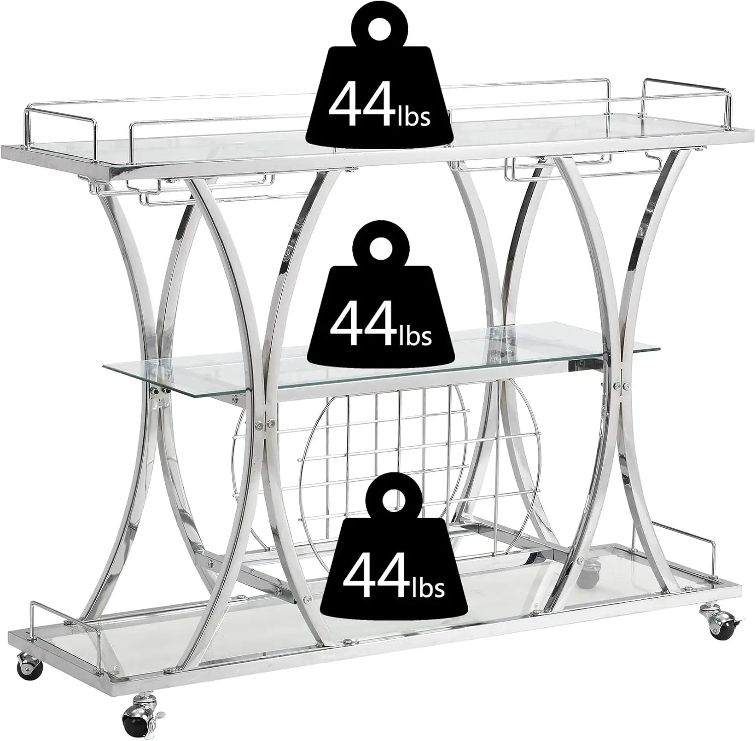 Mikibama Silver Serving Bar Cart,Modern Mini Bar Carts for The Home,Small Mobile Home Bar Cart with Wine Rack & Storage