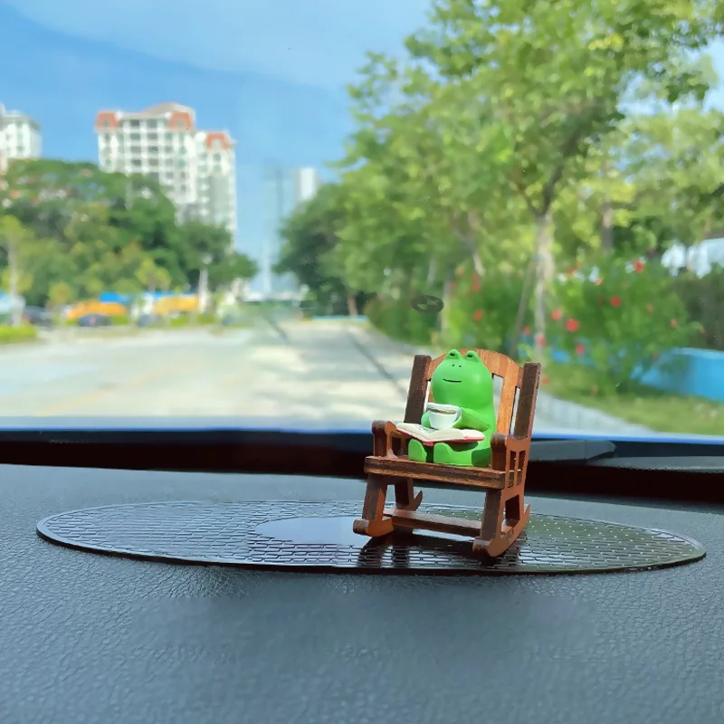 Cute Healing Small Decoration Cute Mini Frog Resin Figurine Rocking Chair Design with Book Coffee Home Bedroom Office Decoration - view 3