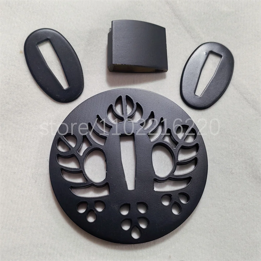 Nice Black Steel Iron Tsuba Handguard Brass Habaki Seppa For Real Japanese Samurai Katana Sword Fittings Accessory Parts