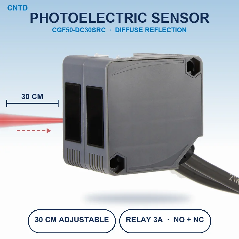 CGF50-DC30SRC Diffuse Reflection Photoelectric Switch Sensor 5 Wire Relay NO NC DC10-30V AC90-250V 30cm 1.5m IP65 Optical CNTD