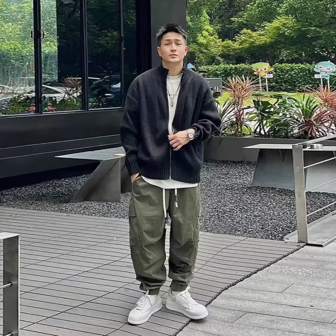 

Fall Winter V-Ne Knitted Cardigan Men's Casual Sle Color Lazy Faion Polyester Fiber Regular Fit Open Front Coat